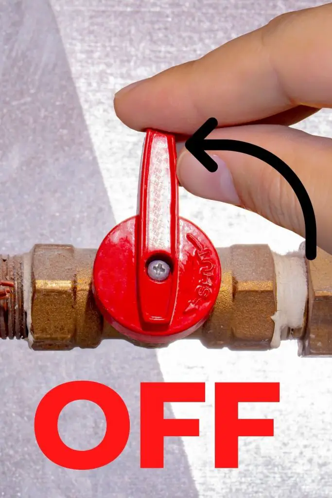 TURN VALVE 90 DEGREES CLOCKWISE TO TURN THE GAS OFF.