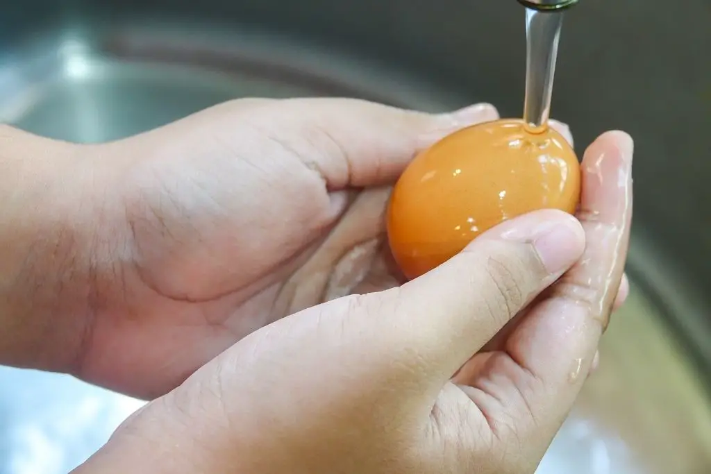 WASH EGGS UNDER LUKEWARM WATER PRIOR TO BOILING.