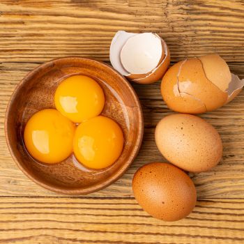 Farm fresh eggs have a deep orange egg yolk.