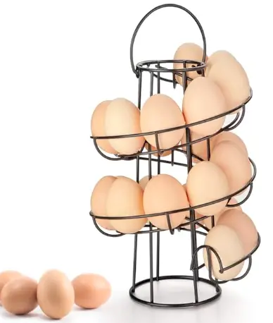 AMAZON'S CHOICE: Egg Skelter Deluxe Modern Spiraling Dispenser Rack - Freestanding Wire Chicken Egg Storage Organizer Display Holder Basket for Countertop