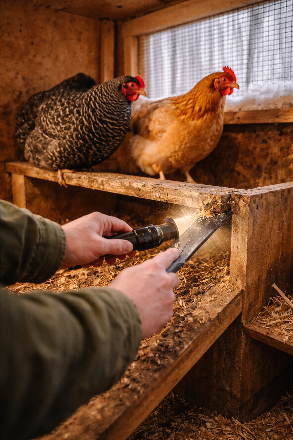 Pay close attention to under roosts. Reduce Chicken Mites in Winter